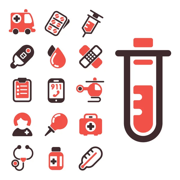 Santé médicale d'urgence vecteur icônes médicaments médicaments médicament science de laboratoire capsule chimique — Image vectorielle