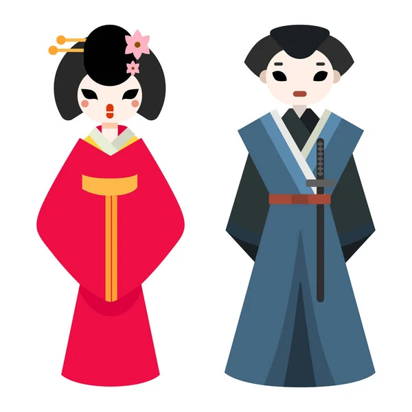 Вектор персонажа японского мужчины и женщины . — стоковый вектор