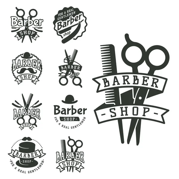 ビンテージ床屋ベクトルのロゴのレトロなスタイル haircutter タイポグラフィが蔓延する書道の理髪店アイコン イラスト. — ストックベクタ