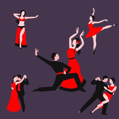 Adam kadın balo salonu eğlence birlikte tango poz güzellik vektör çizim ile çiftler Latin Amerika romantik kişi ve insanlar dans dans.