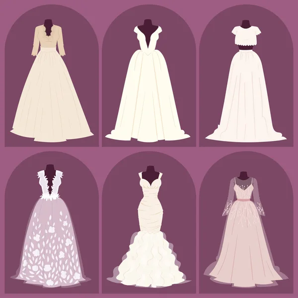 Mariage mariée robe élégance style célébration mariée douche vêtements accessoires vectoriel illustration . — Image vectorielle