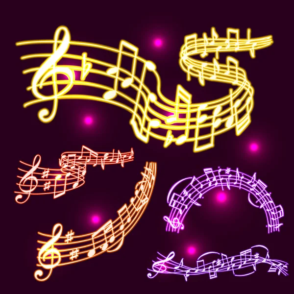 Noten vector muziek neon melodie colorfull musicus symbolen geluid melodie tekst schrijven audio Symfonie illustratie — Stockvector