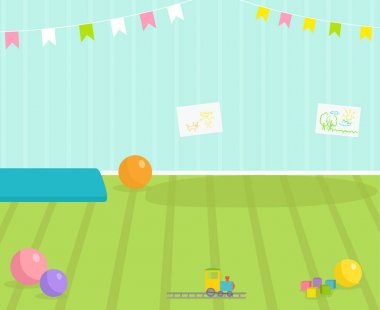 Bebek Oda vektör iç babyroom dekor çocuk anaokulu iç boyut görünüm mobilya ve oyuncaklar ile. Kreş çocukluk iç erkek ya da kız yer