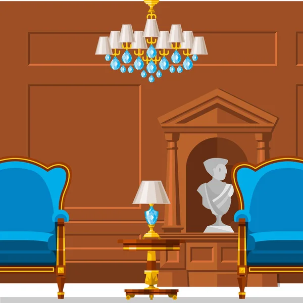 VIP muebles de interior vintage rica sala de casa rica con sofá conjunto de pared de ladrillo vector de fondo ilustración . — Archivo Imágenes Vectoriales