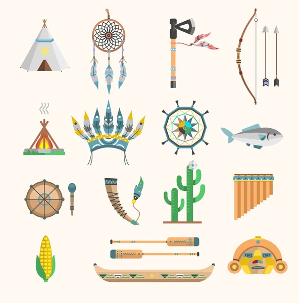 Vector indio boho iconos elementos concepto tradicional y nativo tribal etnia pluma cultura indio ornamento diseño ilustración vintage azteca gente decoración — Vector de stock