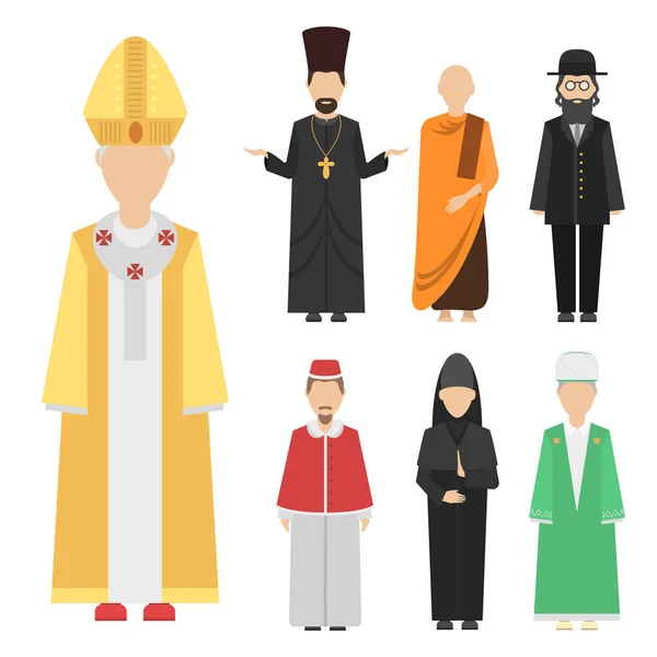 Religión personas personajes vector grupo de diferentes nacionalidades humano vistiendo ropa tradicional — Archivo Imágenes Vectoriales