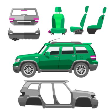 Araba servis parçaları düz oto mekanik tamir makineleri ve donanımları vektör çizim