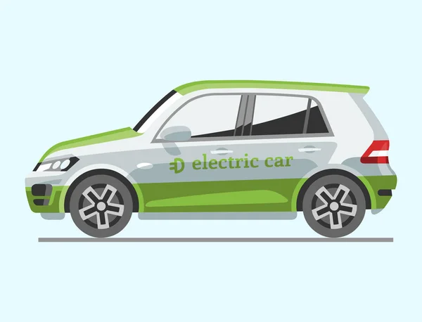Elektromos autó a napelemek eco közlekedési vektoros illusztráció személygépkocsi konnektor elektromos autó akkumulátor töltő. — Stock Vector