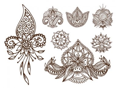 Kına dövme mehndi doodle süs dekoratif Hint tasarım desen desenli Arabesk mhendi süsleme vektör çiçek.