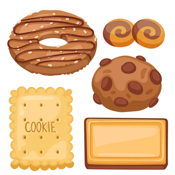 Cookie kakor ovanifrån söt hemlagad frukost baka mat kex bageri cookie bakelse vektorillustration. — Stock vektor