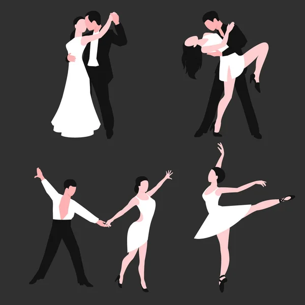 Człowiek z kobieta sala balowa rozrywki razem tango poza uroda wektor ilustracja tańca pary taniec latynoamerykański romantykiem i osób. — Wektor stockowy