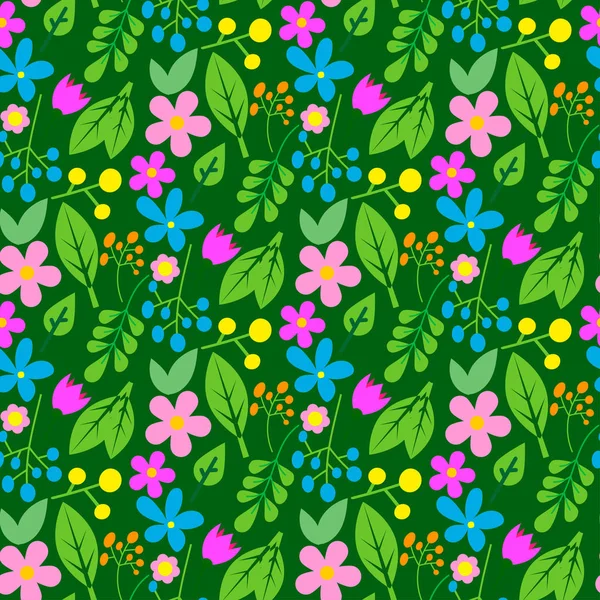 Blumen Ostern Laub Vektor nahtlose Muster Hintergrund geometrisch flachen Stil natürliche Grußkarte Illustration Cartoon Frühling traditionelle Grußgrafik. — Stockvektor