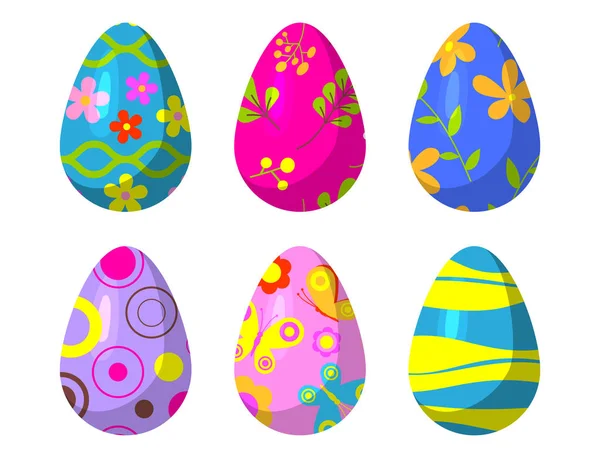 Huevos de Pascua vector pintado con patrón de primavera decoración retro multicolor ornamento vintage comida orgánica vacaciones juego símbolo ilustración . — Vector de stock