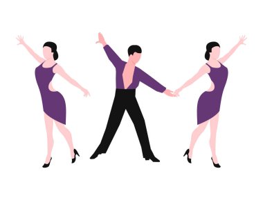 Adam kadın balo salonu eğlence birlikte tango poz güzellik vektör çizim ile çiftler Latin Amerika romantik kişi ve insanlar dans dans.