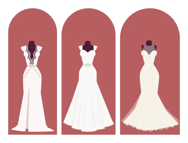 Casamento noiva vestido elegância estilo celebração nupcial chuveiro roupas acessórios vetor ilustração . —  Vetores de Stock