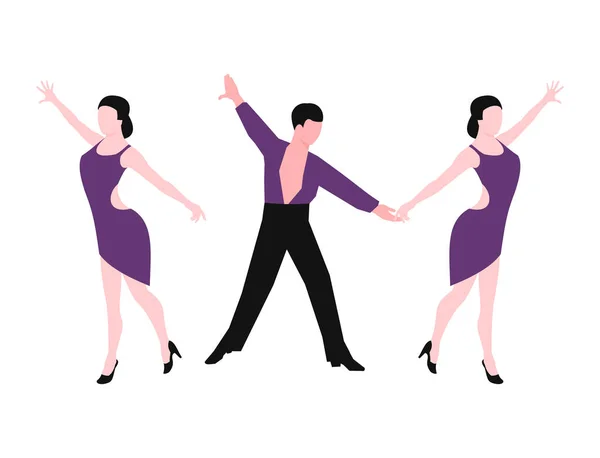 Casais dançando latino americano romântico pessoa e as pessoas dançam homem com mulher salão de baile entretenimento juntos tango pose beleza vetor ilustração . —  Vetores de Stock