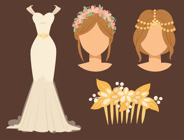 Esküvő menyasszonyi ruha kiegészítő vektor ünnepe illusztráció divat menyasszonyi design modern házasság tartozékok sziluett. — Stock Vector