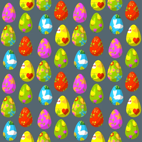 Oeufs de Pâques vecteur peint avec décoration de printemps rétro multi coloré ornement vintage bio nourriture jeu de vacances motif sans couture illustration de fond . — Image vectorielle
