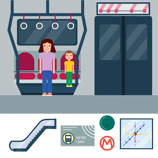 Metro Station Transportasi modern Transit kereta api perjalanan terowongan kendaraan vector ilustrasi . - Stok Vektor