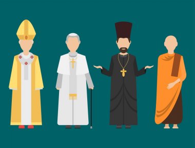 Din insanların karakter grubu farklı milletlerden geleneksel kıyafetlerle insan vektör