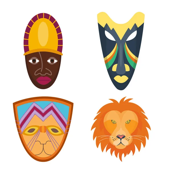 Деревянный вектор окрашен африканской маской ремесла аватар сувенирной культуры племенной этнической иллюстрации . — стоковый вектор