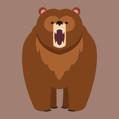 Boz ayı komik mutlu hayvan karikatür predator sevimli karakter illüstrasyon vektör