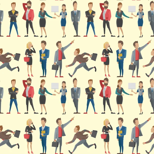 Business people man and woman full length professional portrait seamless pattern background community characters vector illustration. — Stock Vector