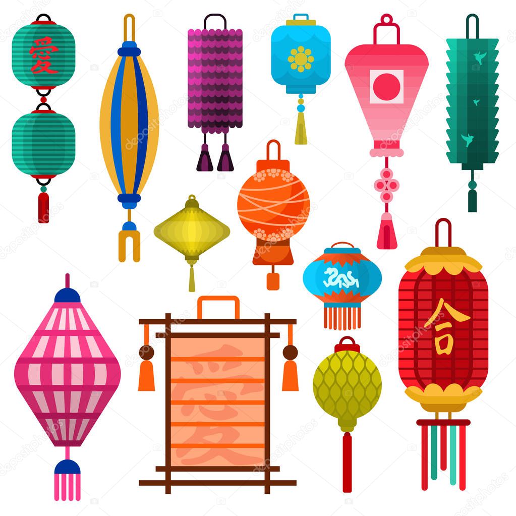 Chinese lantern vector paper lightertraditional holiday celebrate Asia festive or wedding lantern graphic celebration lamp illustration