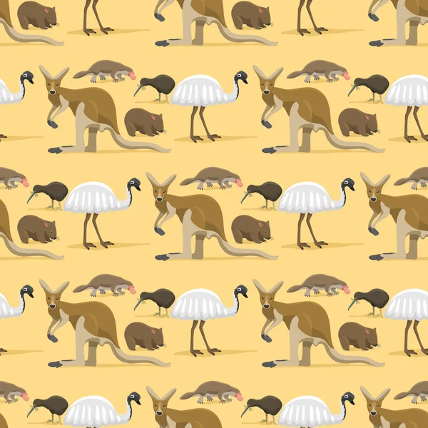 Australia wild animals cartoon popular nature characters flat style mammal seamless pattern background vector illustration. — Stock Vector