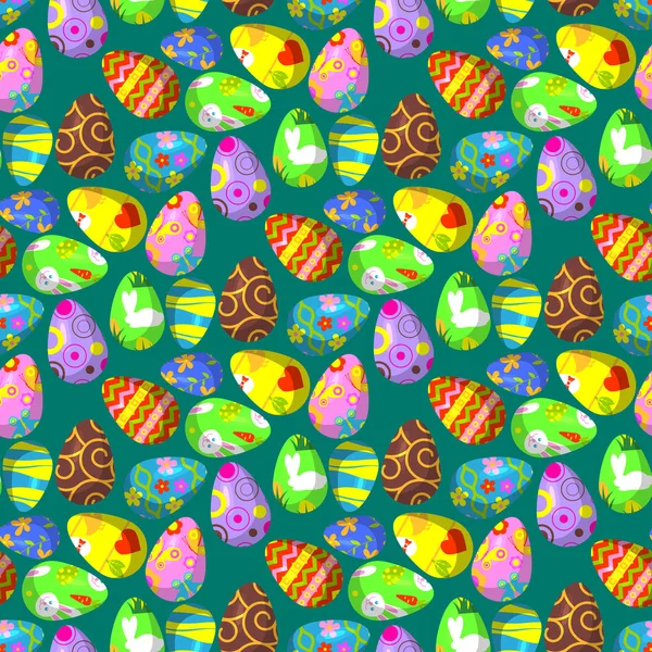 Oeufs de Pâques vecteur peint avec décoration de printemps rétro multi coloré ornement vintage bio nourriture jeu de vacances motif sans couture illustration de fond . — Image vectorielle