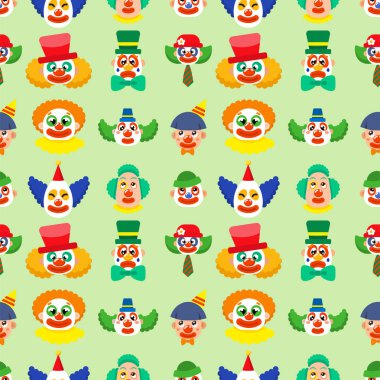 Palyaço sevimli karakterler sanatçı karnaval aktör makyaj insan Dikişsiz desen arka plan vektör çizim hokkabazlık.