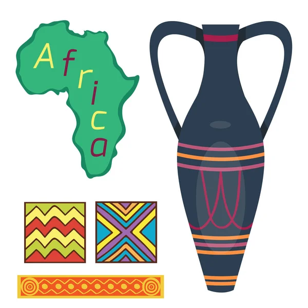 Jarrón africano cultura arte étnico herramienta cerámica decorativa olla tribal antigua vajilla vector ilustración . — Archivo Imágenes Vectoriales