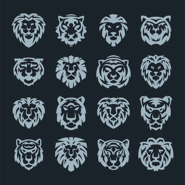 Aslan ve kaplan logo rozet gücü yırtıcı güç yaban kedisi vektör çizim yüz.