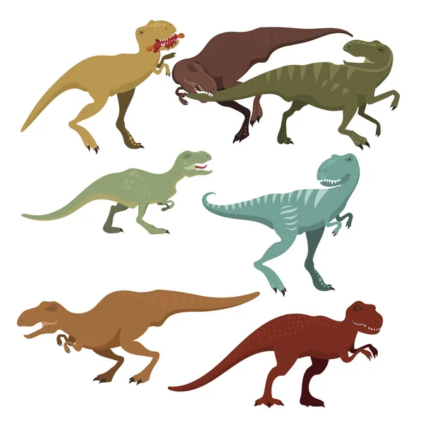 Félelmetes dinoszauruszok tyrannosaurus t-rex veszély lény erő vad jura ragadozó őskori kihalt illusztráció vektor — Stock Vector