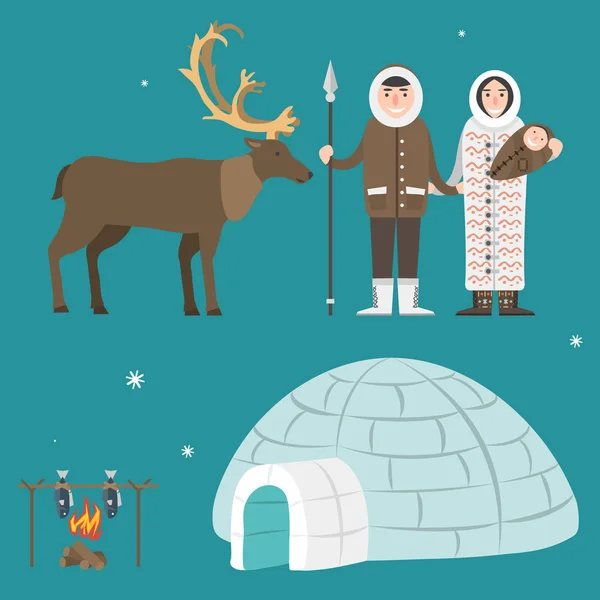 Vektor státu Aljaška symboly ploché styl Amerika Cestování zvířat national geographic venkovní přírody Severní arktické koncept ilustrace — Stockový vektor