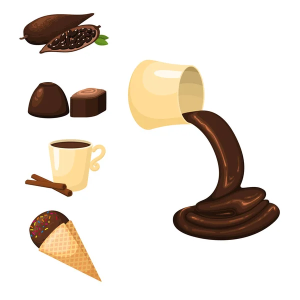 Σοκολάτα διάφορα νόστιμα γλυκά και καραμέλες γλυκό καφέ γαστριμαργικά ζάχαρη κακάο σνακ εικονογράφηση φορέα — Διανυσματικό Αρχείο