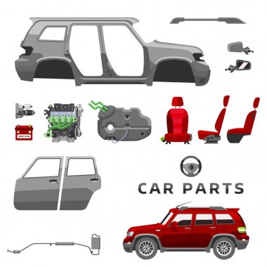 Araba servis parçaları düz oto mekanik tamir makineleri ve donanımları vektör çizim