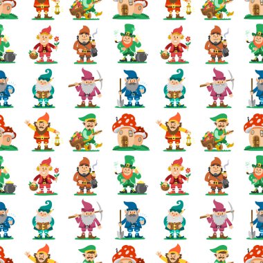 Peri masalı fantastik cüce kusursuz arka plan cüce cüce karakteri sihirli bir leprikon sevimli peri masalı erkek vektör çizimi oluşturur.