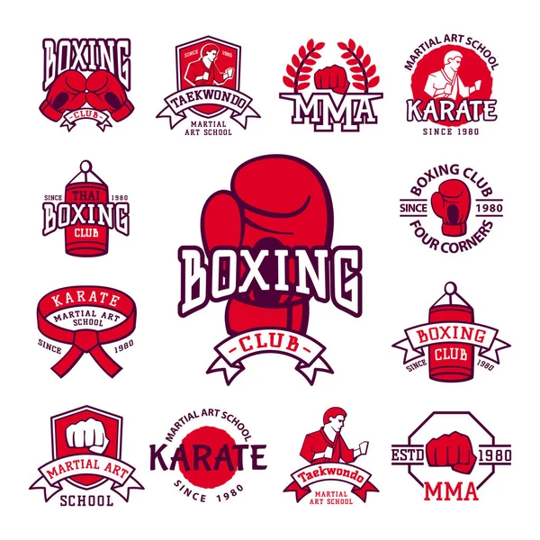 Набор крутых эмблем бойцовского клуба боевая подготовка чемпион графического стиля удар кулаком карате векторная иллюстрация . — стоковый вектор