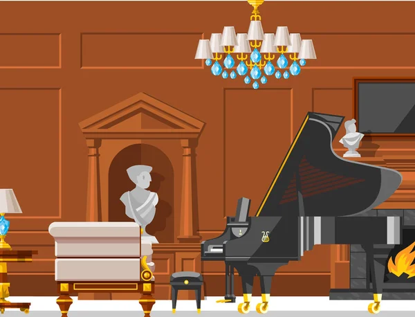 VIP mobili d'epoca interni ricchi ricca camera di casa con divano set mattone muro sfondo vettoriale illustrazione . — Vettoriale Stock