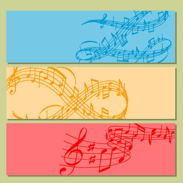 Notas melodia musical colorido músico banner símbolos som melodia texto escrita áudio sinfonia vetor ilustração — Vetor de Stock
