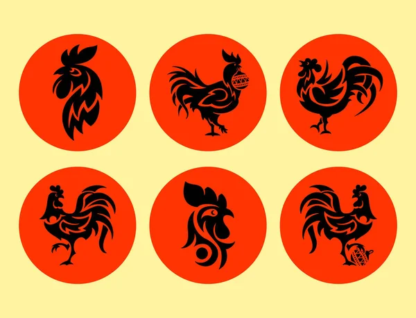 Κόκορας λογότυπο καβλί διάνυσμα χαριτωμένο καρτούν εικονογράφηση νέο έτος 2017 κονκάρδες πουλί σύμβολο φάρμα ζώων κότα κόκκορας κινεζική σιλουέτα. — Διανυσματικό Αρχείο