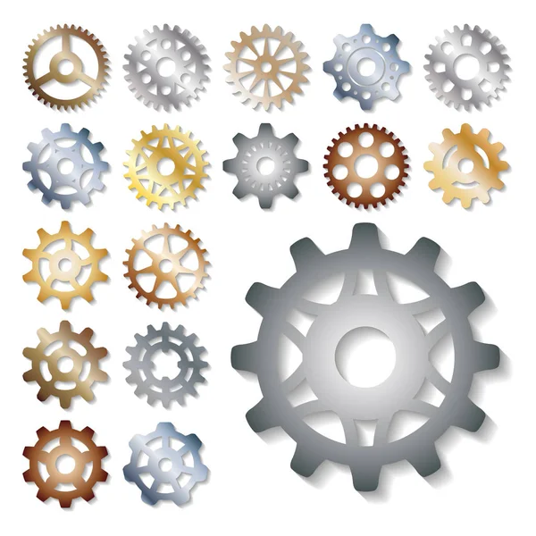 齿轮矢量图解力学齿轮网发展形状工作齿轮发动机轮设备机械元件 — 图库矢量图片