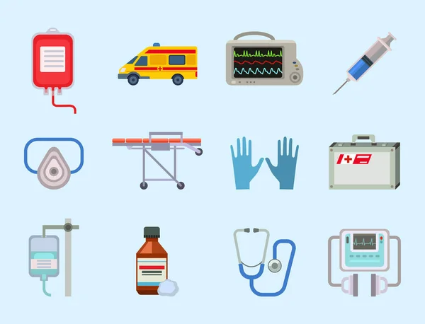 Ασθενοφόρο εικονίδια διανυσματικά εικονογράφηση σύμβολα νοσοκομείο υγεία ιατρική. — Διανυσματικό Αρχείο