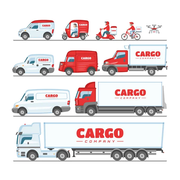 Camión de carga vectorial furgoneta o coche minivan para entrega o transporte conjunto de ilustración de carga de vehículo simulacro entrega o transporte de carga aislado sobre fondo blanco — Vector de stock