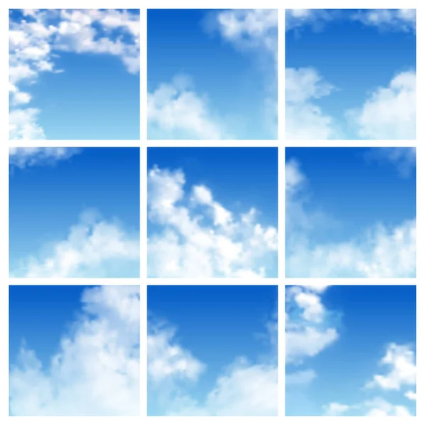Niebo wzór wektor zachmurzony tło i niebieski skyline zachmurzone niebo tapety ilustracja zbiór cloudscape z puszysty tło — Wektor stockowy