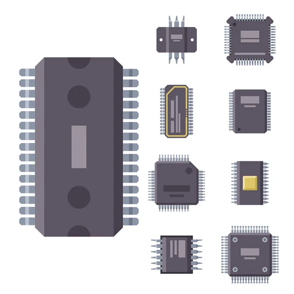 CPU microprocessadores microchip vetor ilustração hardware componente equipamentos . —  Vetores de Stock