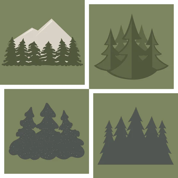 Albero esterno viaggio pino silhouette conifere naturale cime pino abete rosso ramo cedro pianta foglia gambo sfondo vettore illustrazione . — Vettoriale Stock