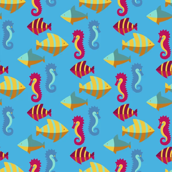 Motifs sans couture avec des éléments nautiques vague papier océan bleu mer texture papier peint marine vecteur illustration . — Image vectorielle