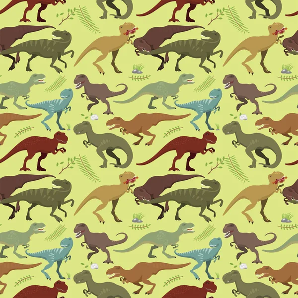 Dinosaures effrayants vecteur tyrannosaure motif sans couture fond t-rex danger créature force sauvage jurassique prédateur préhistorique éteint illustration — Image vectorielle